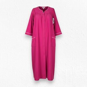 Vintage 80s Bright Pink Acetate Robe Button Front Housecoat Plus Size 20W NWT